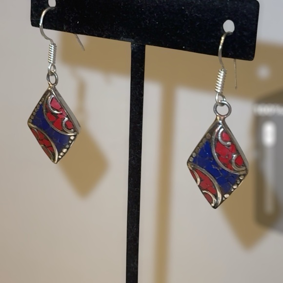 Jewelry - Handcrafted Red Coral & Blue Lapis Earrings